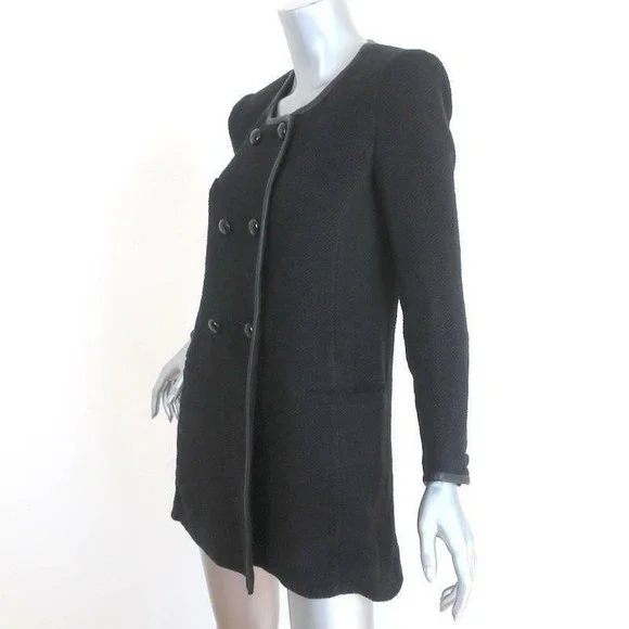 Isabel Marant Double Breasted Jacket Black Leather-Trim Herringbone Size 38 - Picture 3 of 9